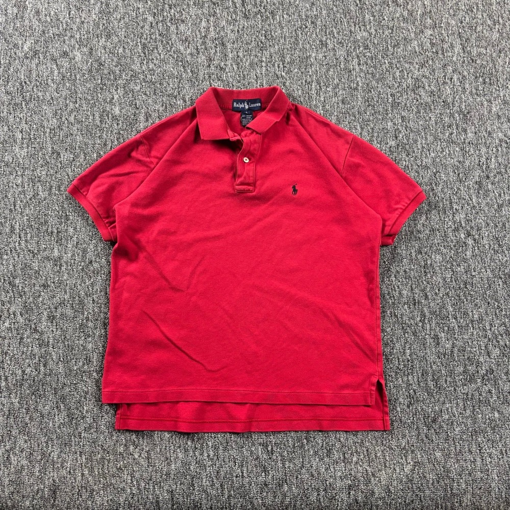 Vintage 90s Made In USA Ralph Lauren Preppy Red Polo Shirt Pony Logo Large